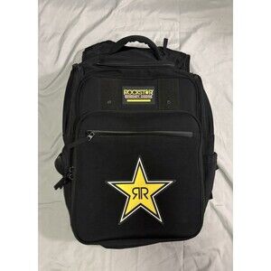 Rockstar Energy Drink Black Backpack Bag 9 Compartments School Work Causal
